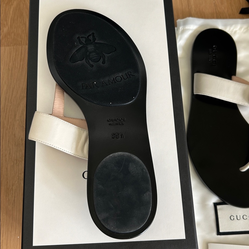 Gucci Marmont Leather Sandal in Mystic White - Picture 6 of 9